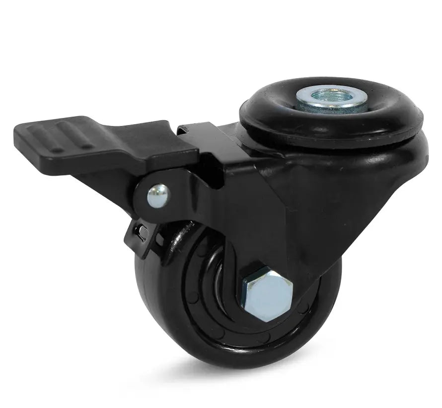 Zwart nylon zwenkwiel geremd met centraal gat - 50mm - 150kg