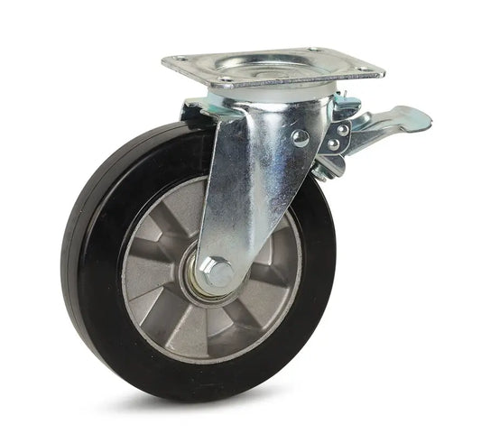 Afvalcontainer zwenkwiel geremd met topplaat - 200mm - 500kg