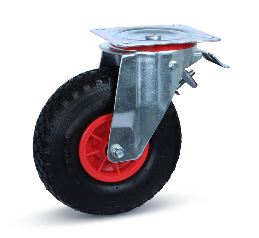 Geremd zwenkwiel luchtband - Grote plaat -  Plastic velg - 260mm - 125kg