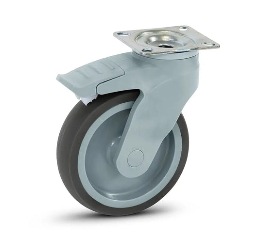 Grijs kunststof zwenkwiel geremd met topplaat - 125mm - 100kg