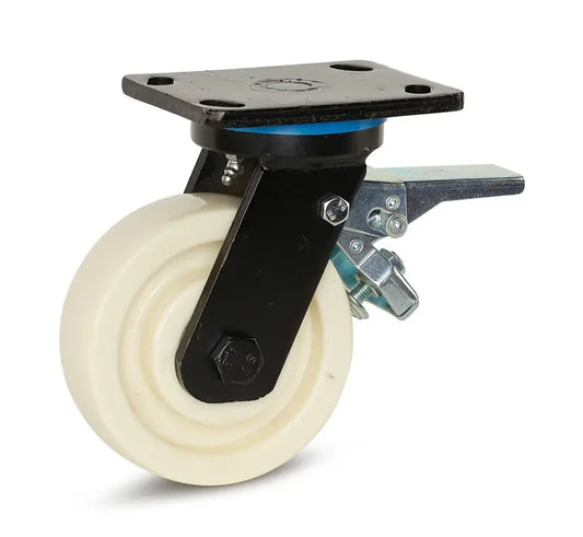 Nylon extra zwaarlast zwenkwiel geremd met topplaat - 150mm - 1.000kg