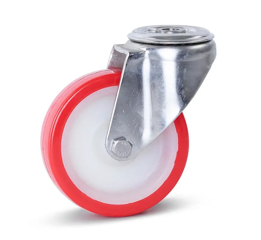 PU RVS zwenkwiel  met centraal gat - 100mm - 180kg