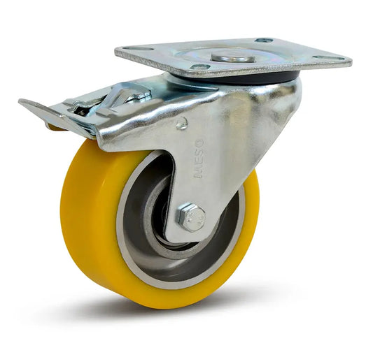 PU zwaarlast zwenkwiel geremd met topplaat - 100mm - 350kg