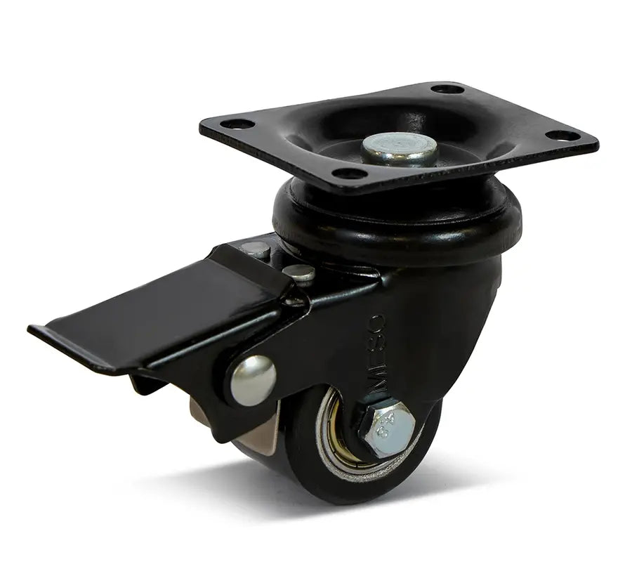 PU zwenkwiel geremd met topplaat - 35mm - 100kg