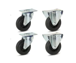 Set van 4 - Rubber bokwielen(2x) en zwenkwielen (2x) - 100mm - 75kg - Specificaties per wiel