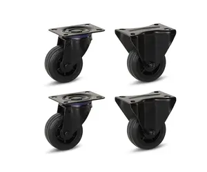 Set van 4 - Zwart rubber bokwielen(2x) en zwenkwielen(2x) - 80mm - 60kg - Specificaties per wiel