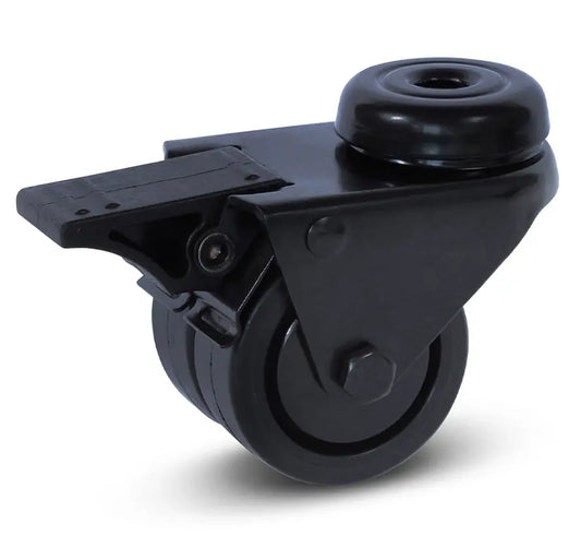 Zwart dubbel zwenkwiel geremd met centraal gat - 50mm - 90kg