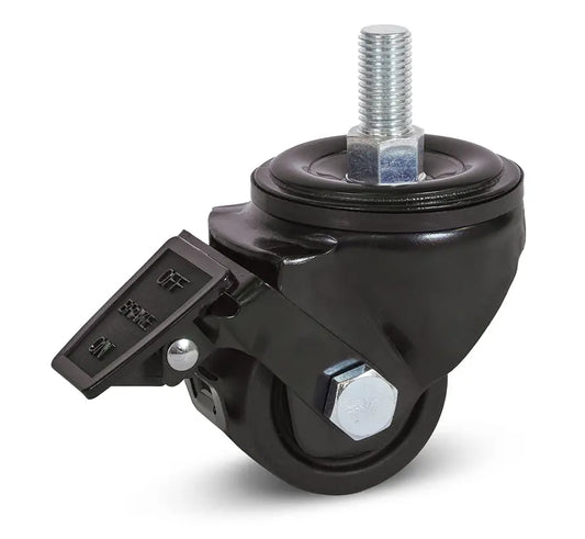 Zwart nylon zwaarlast zwenkwiel geremd met schroefdraad - 65mm - 500kg