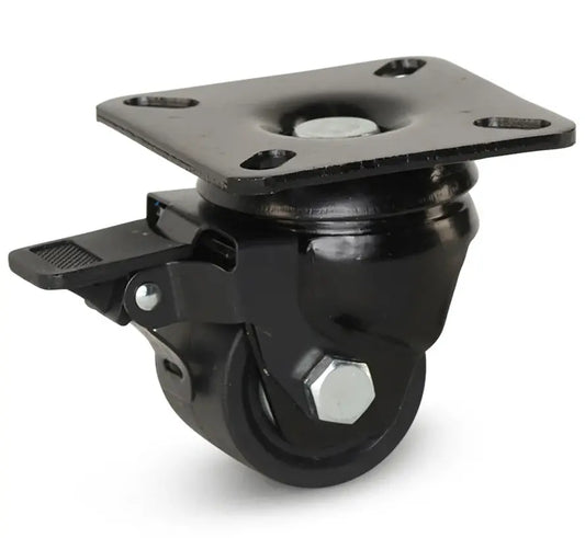 Zwart nylon zwaarlast zwenkwiel geremd met topplaat - 50mm - 300kg