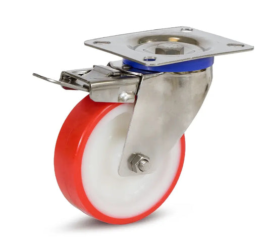 PU RVS zwenkwiel geremd met topplaat - 100mm - 120kg - A
